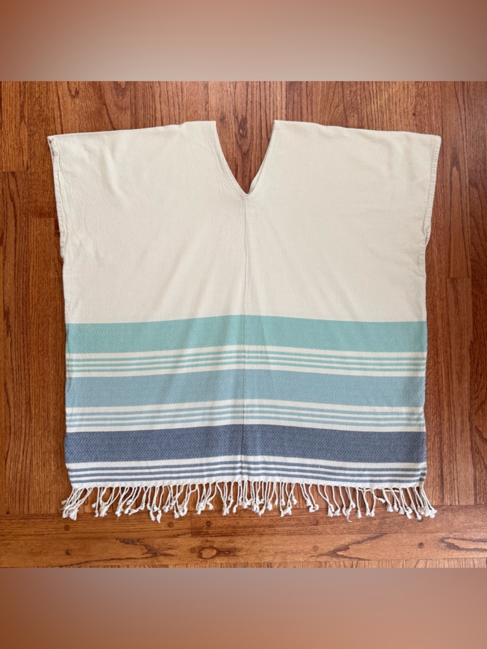 Tribe Alive striped fringe poncho caftan top One size